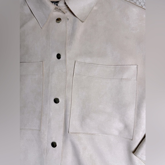 ZARA Faux Suede Shirt Jacket XS Beige Overshirt - Picture 7 of 9